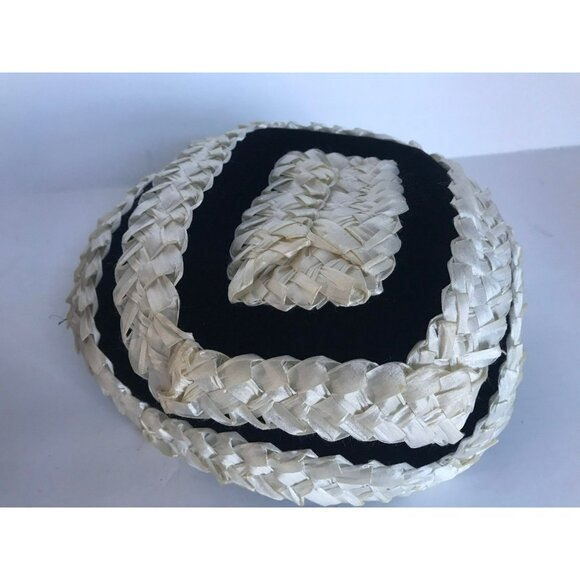 Vtg Saks Fifth Avenue Square Handmade Hat Fascinator Black Velvet And White main image 9